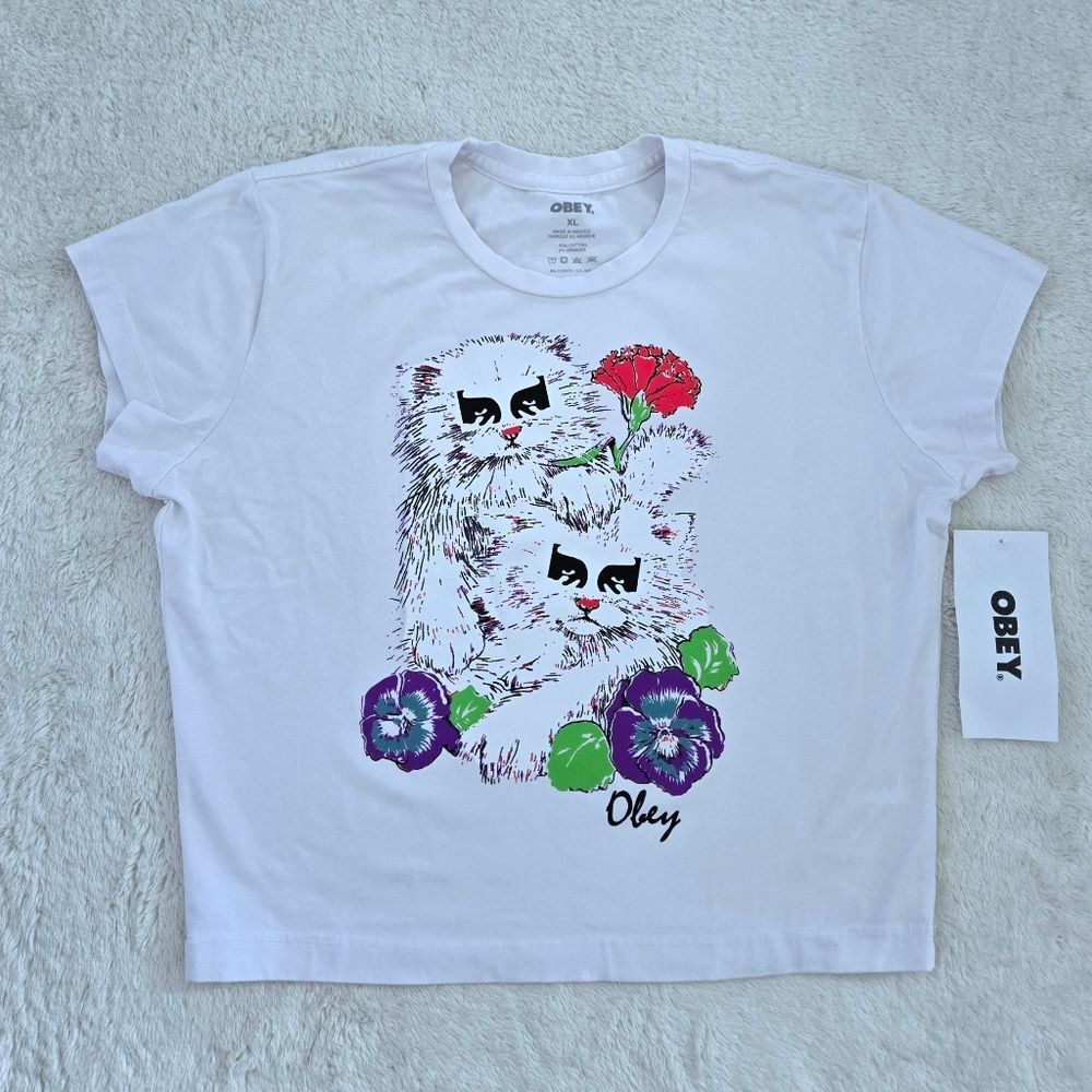 ✨️HP✨️ Obey "Carnation Kittens"🐱 Slightly Cropped Tee👕 - NWT